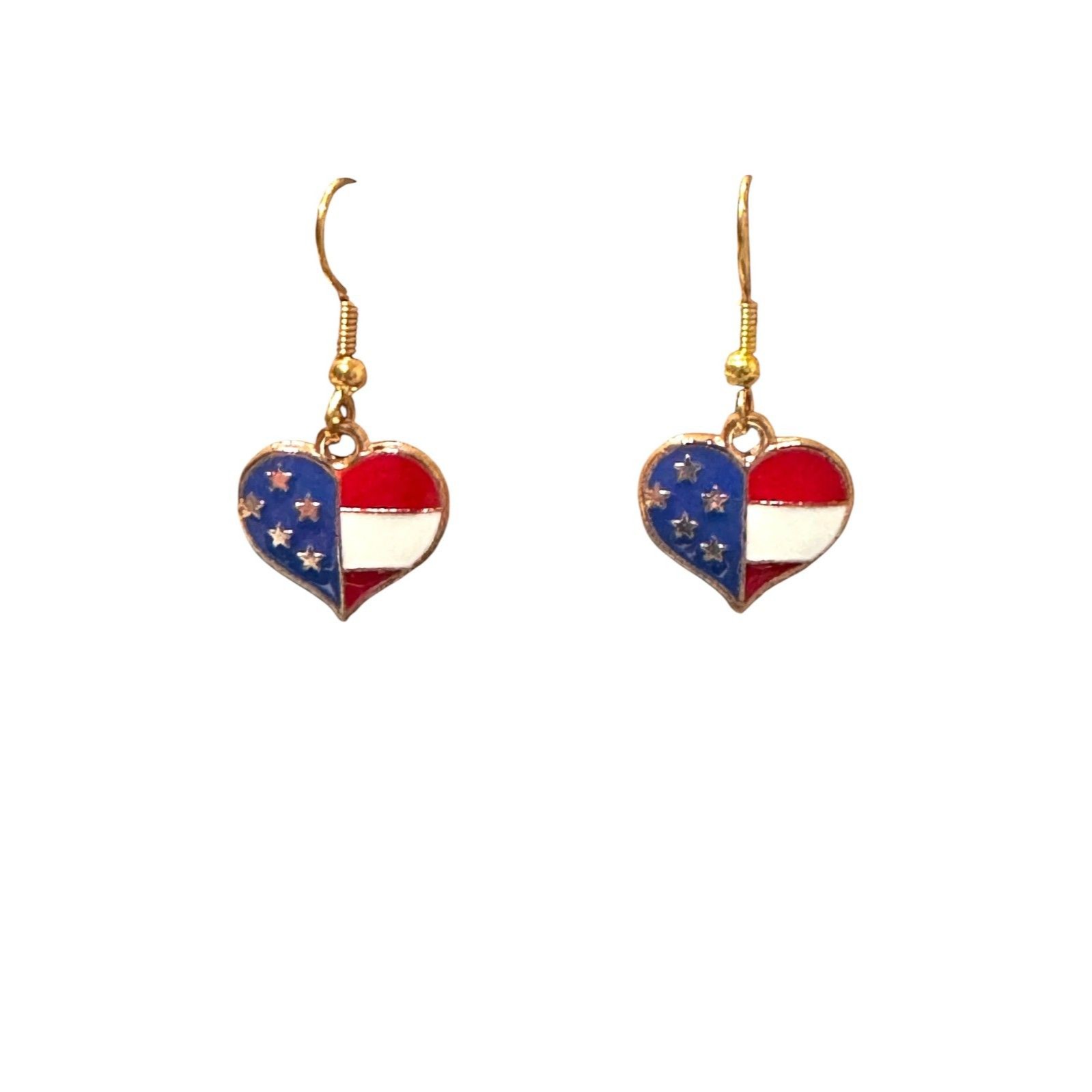 Enamel Flag Heart Charm On 10kt Gold Earrings #2217